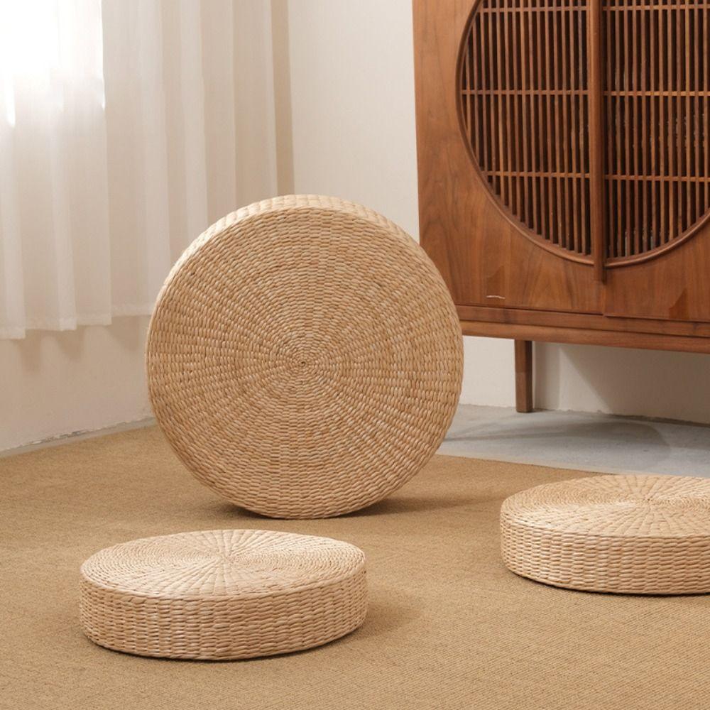 Japanese Style Tatami Cushion Round Floor Mat Durable Natural Straw Futon Cushion  Tea Ceremony