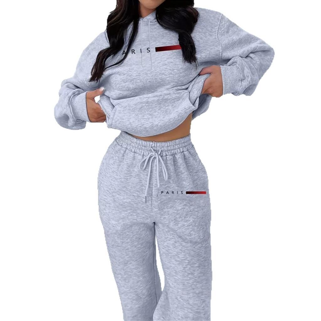 European and American Women's Clothing Autumn and Winter New Fashion Casual 1D Printing Loose Women's Hooded Sweater Set