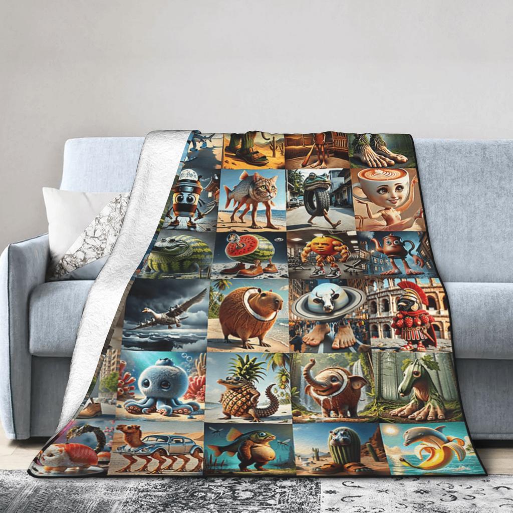 Warm Soft Blanket Funny Italian Brainrot Memes Compilation Bedding Throws Flannel Bedspread For Couch Chair Sofa Bed Bed Cover