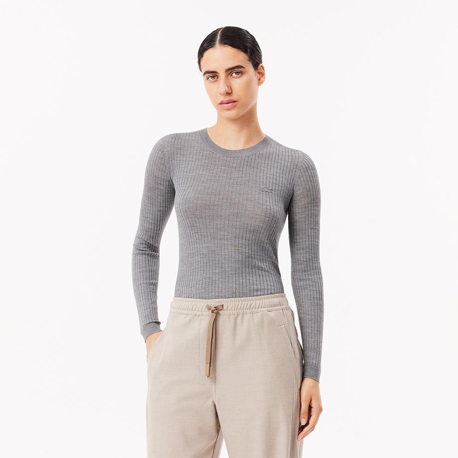 [lacoste] Women s Slim Fit Ribbed Crew Neck Sweater AF2576-54NCCA 36