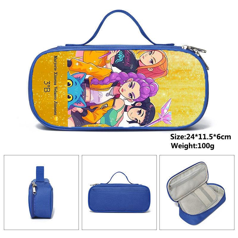 Huntrix Kpop Student Blue Compartmentary Pencil Bag Kpop Witch Hunter Student Storage Stationery Bag Pencil Bag