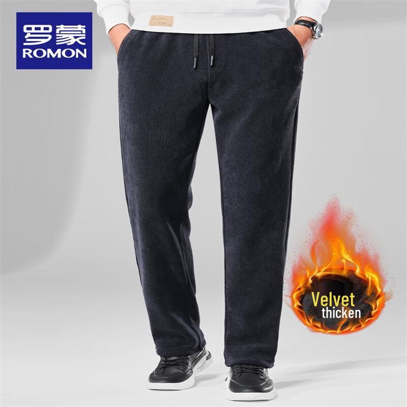 ROMON Men's Fleece-Lined Corduroy Drawstring Thermal Casual Pants
