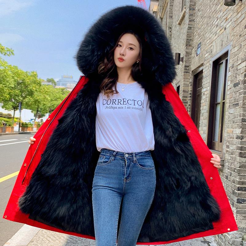 Winter Warm Coat Faux Fur Jacket Hooded Black Imitation Fur Woman Parkas Mulher Parkas Women's Jacket Red Fur Coats