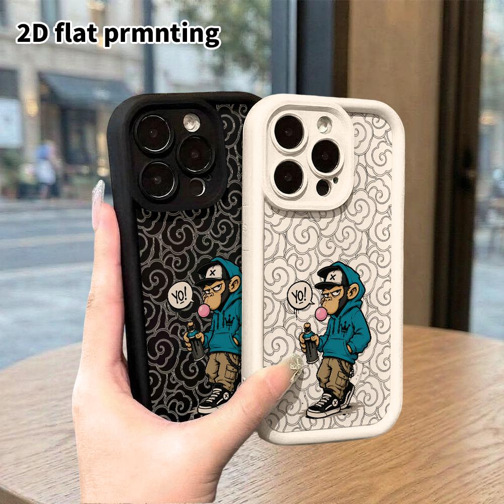 Carcasa de telefono: Diseño plano 2D adecuado para funda de protección contra golpes para iPhone 18 17 16 15 14 13 Pro, mono grafitero, regalos de Navidad y Halloween