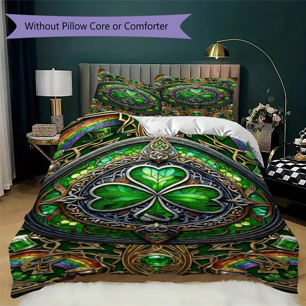 St.Patrick's Day Pattern Bedding Uilt Set Uilt Cover Pillowcase Home Decoration Birthday Gift (1 * Duvet Cover + 2 * Pillowcase Without Core)82