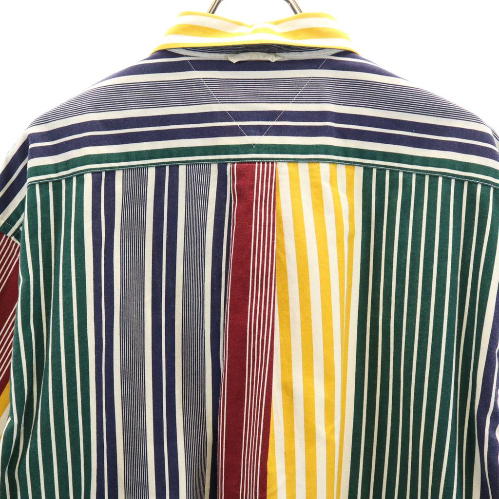 Tommy Hilfiger 90s Old Flag Tag Striped Pattern Short Sleeve Cotton Shirt Men's Used