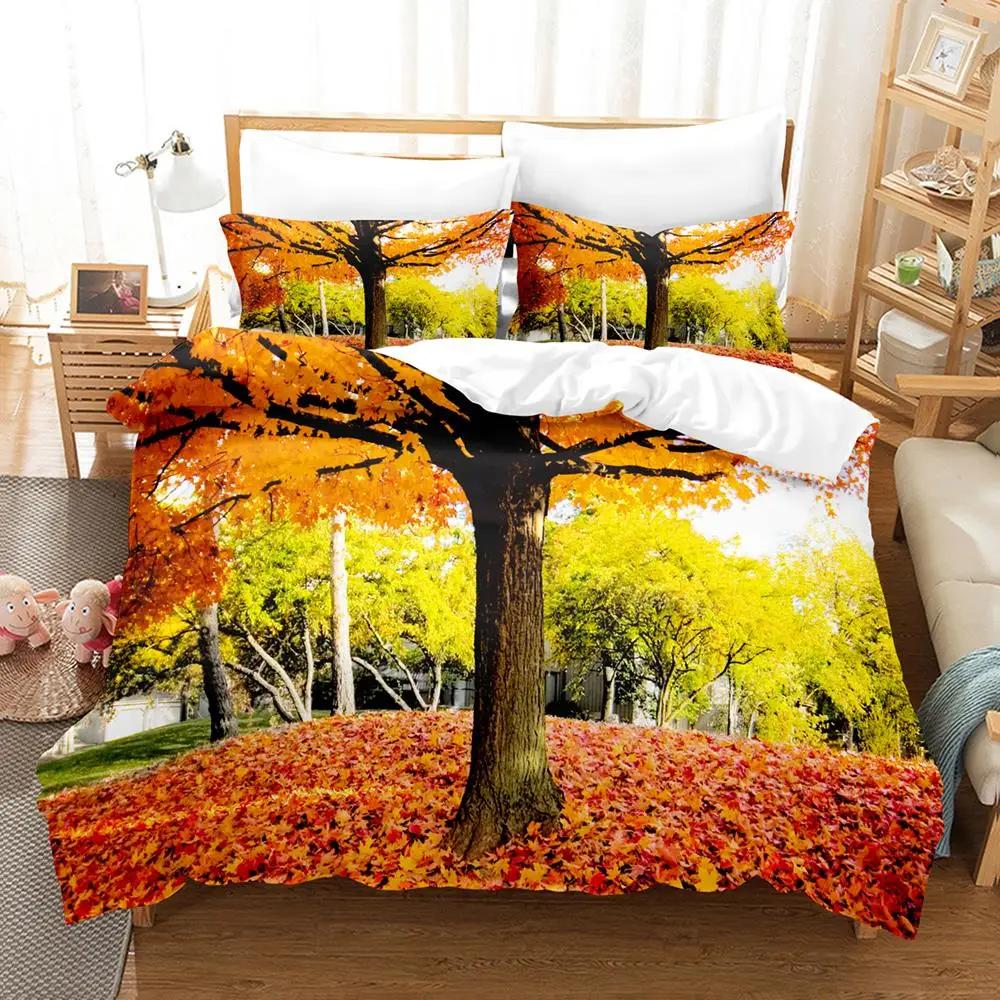 Forest Soft Duvet Cover Set,Forest Featuring Shaded Tres Dreamy Wodlplus Scene,2/3pcs Nature Scenery Beding Set Quen Sized Dimensions,Gren Brown