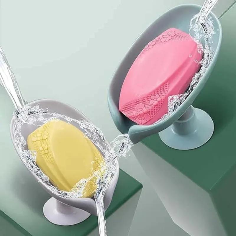 Soap Box Self Draining Soap Dish Holder Easy Clean Soap Dish Leaf Shape Soap Box Tray Soap Dish Bathroom Wash Basins Accessories