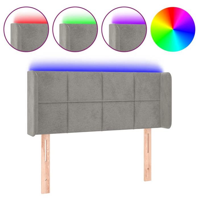 VidaXL Tête de Lit à LED Meuble de Chambre à Coucher Accessoire de Lit Simple Tête de Cadre de Lit Intérieur Gris Clair 3123278