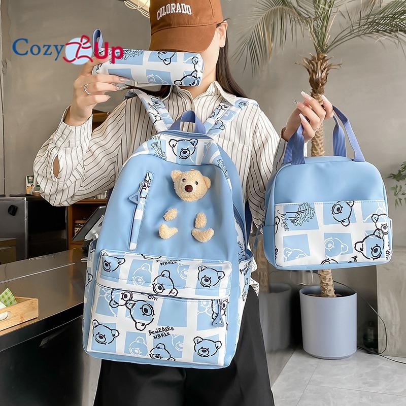Large-capacity Schoolbag Female Cute Bear Backpack Lunch Box 5-piece Travel Backpack
