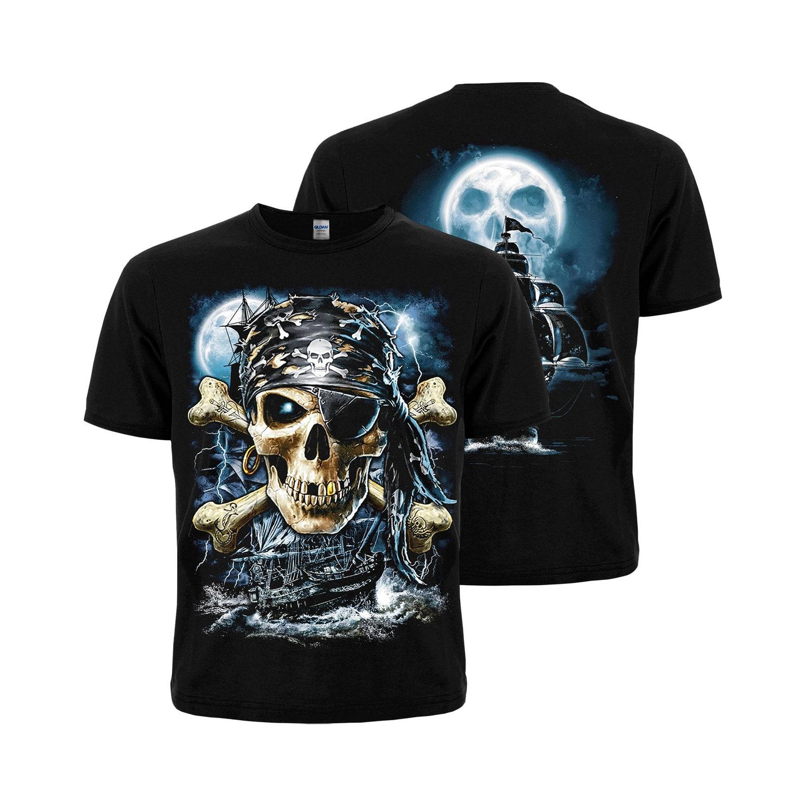 Jolly Roger T-Shirt: Pirate Skull & Ghost Ship, Rebellious Fashion L