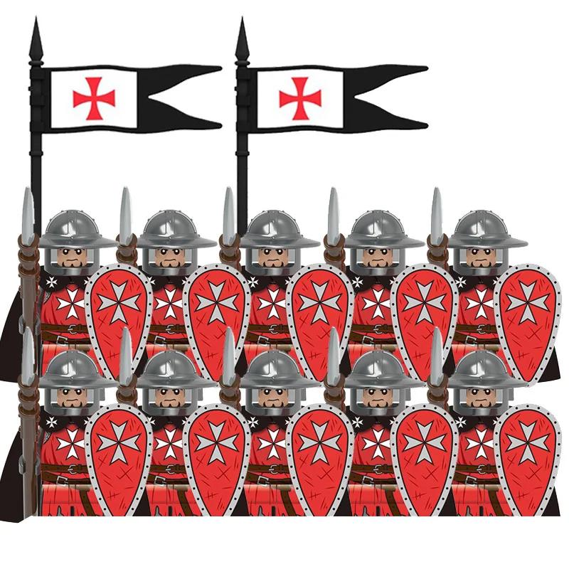 Medieval Knight Armored Troops Ancient Army Soldiers Mini Weapon Equipment Flag Model Building Blocks Kids Toys Birthday Gifts