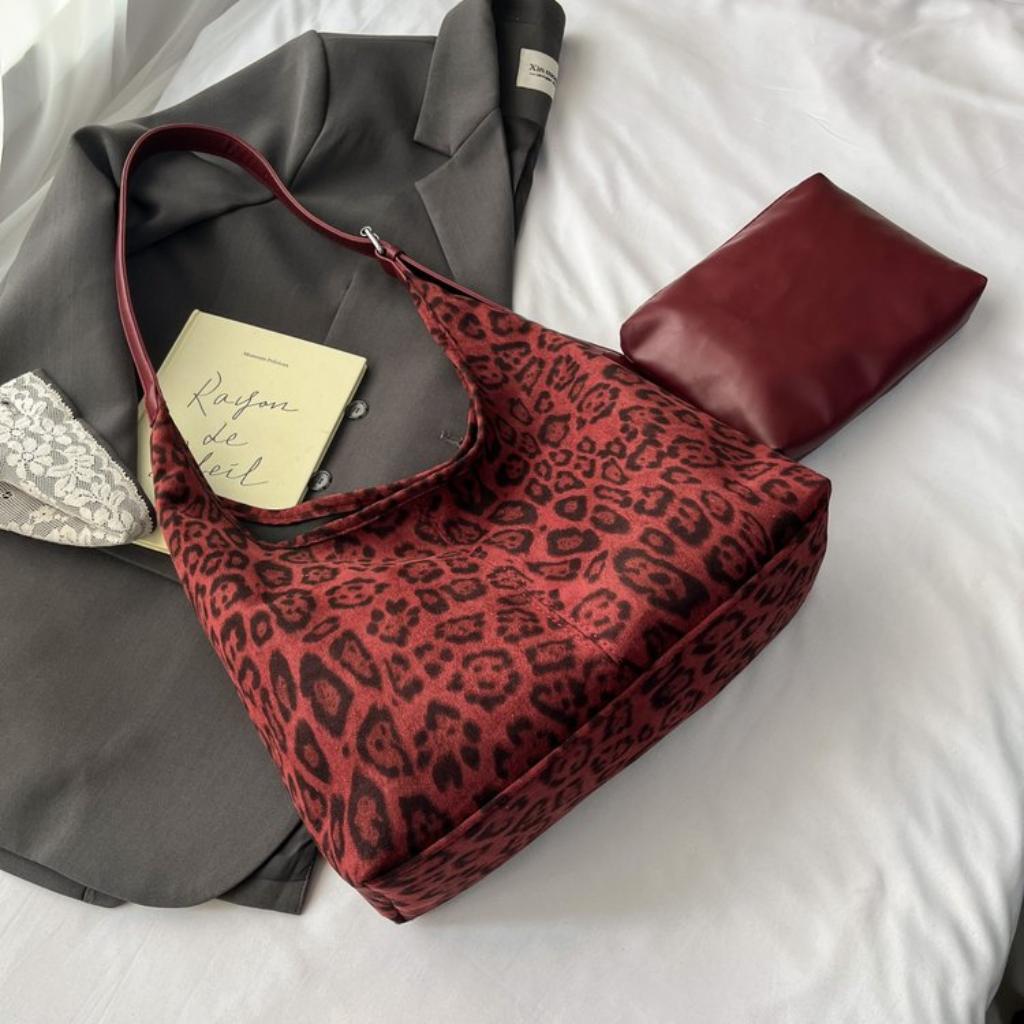 Hobo Bag Women Faux leather Leopard Print Large Capacity Daily Commute