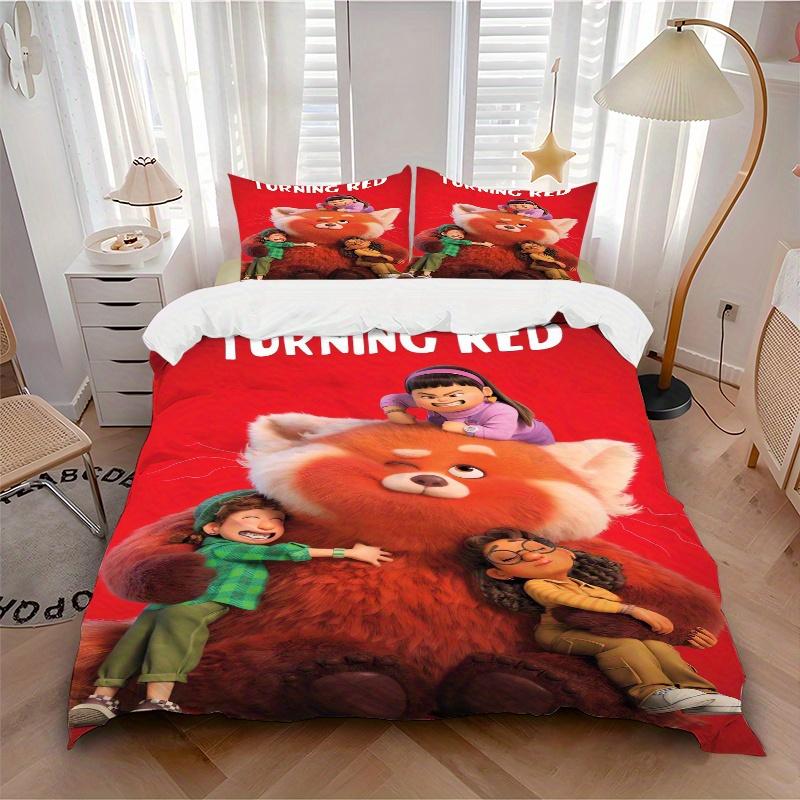 3pcs Turning Red Bedding Set Includes Quilt Cover and Pillowcases, Suitable for All Seasons Q094