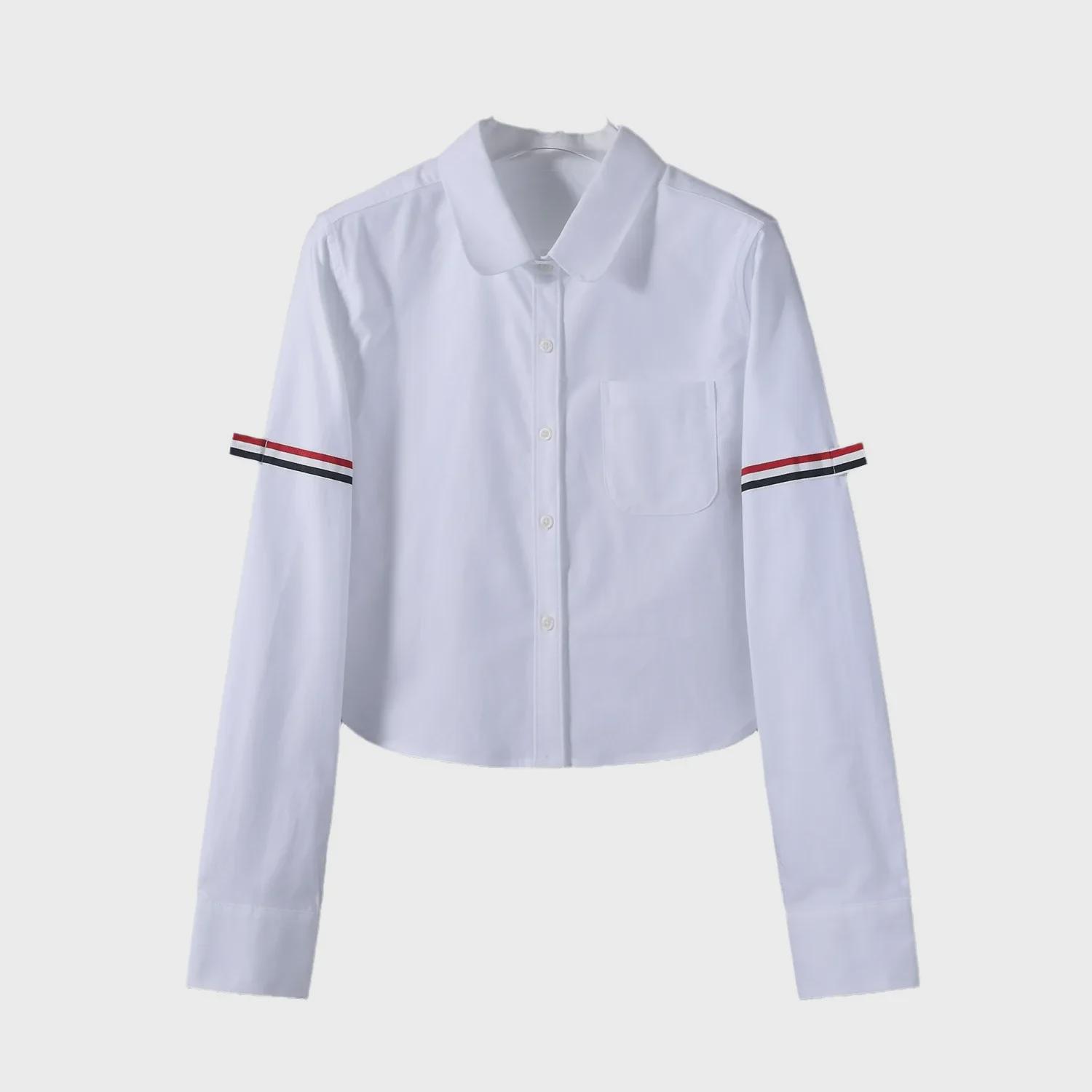 

Женский укороченный топ из ткани Оксфорд TB JL — в студенческом стиле, с открытым пупком, длинными рукавами и высокой талией Large белый