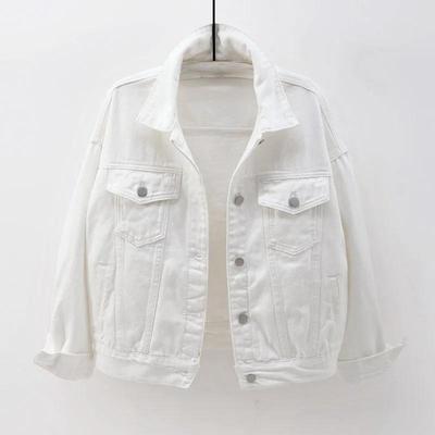 Cappotto Corto in Denim da Donna Solido Primavera Autunno Giacca Jeans Larga Femminile Viola Studente Casual Capo d'Abbigliamento Esterno Bianco Rosa Giallo Rosso Nero