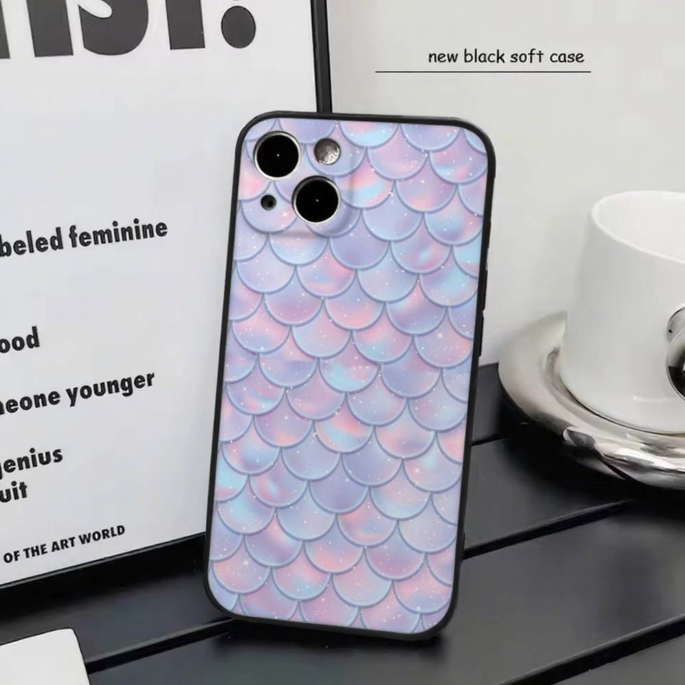 Mermaid Scale for iPhone 15 16 14 Plus 13 12 11 17 Pro Max 17 Air Black Soft Phone Cover