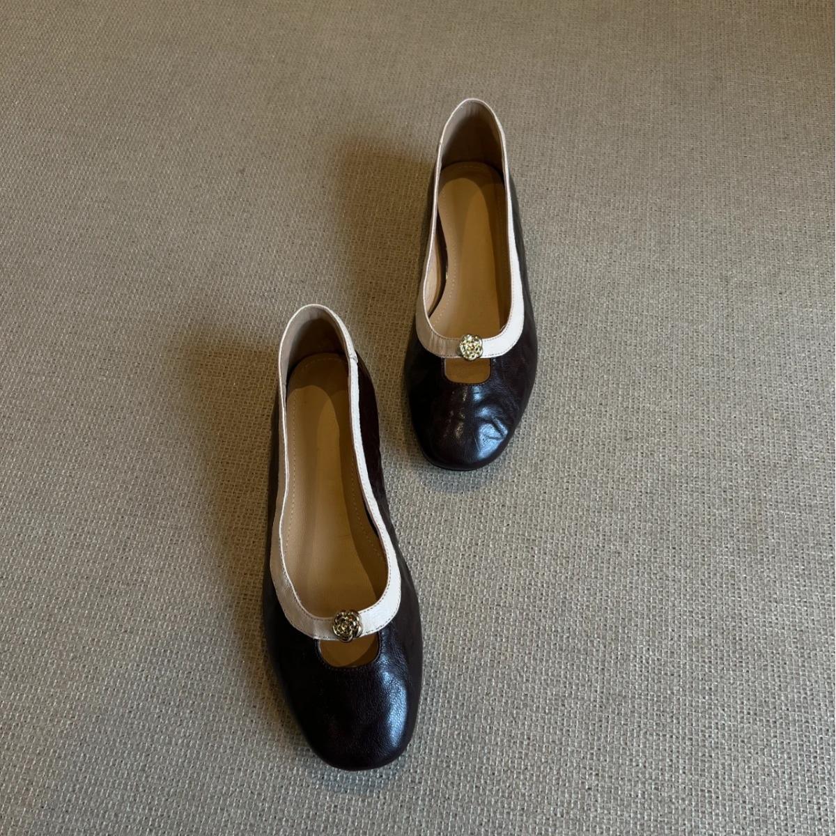 

Fashion Flat Shoes for Women 2025 Spring and Autumn French Retro Shallow Mouth Round Toe Mary Jane Shoes Ladies Loafers Women 35 коричневый