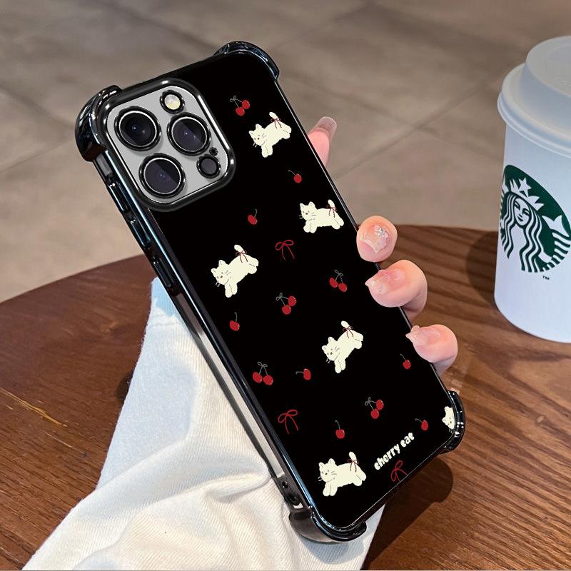 Cherry cat apple 17promax black mobile phone case iphone12 airbag anti-drop 16 non-yellowing protective case