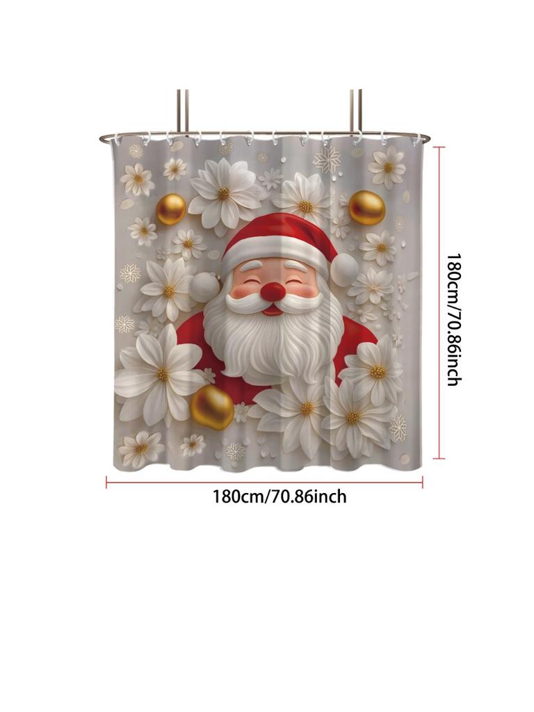 1pc Santa Claus Printed Waterproof Shower Curtain Bathe Partition Curtain with 12 Hooks for Privacy Protection Easy Installation