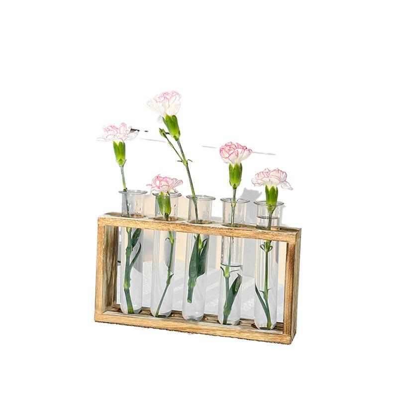 1PC Plastic Wood Frame Test Tube Planters Flower Holder Wooden Stand Glass Water Propagation Station Wood Frame