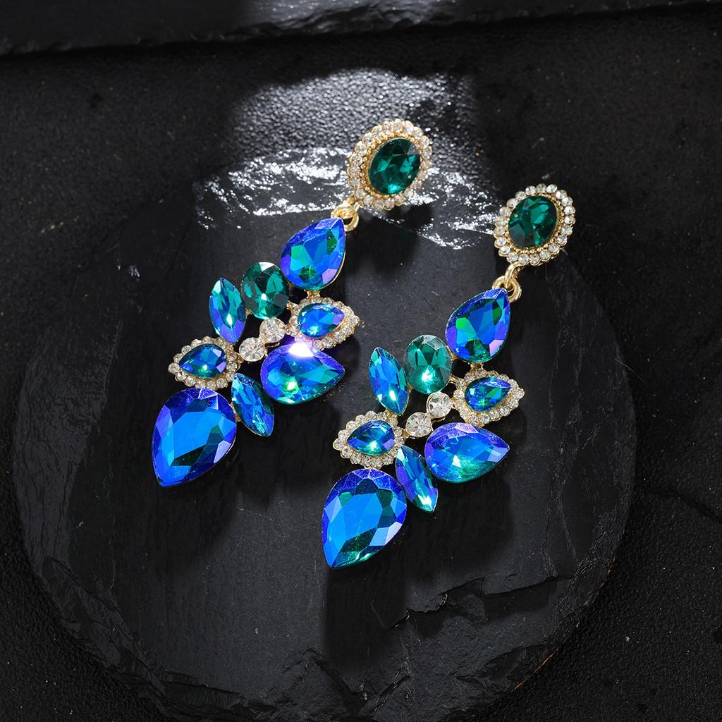 European Fashion Leaf Drop Earrings With Rhinestones For Women Formal Events