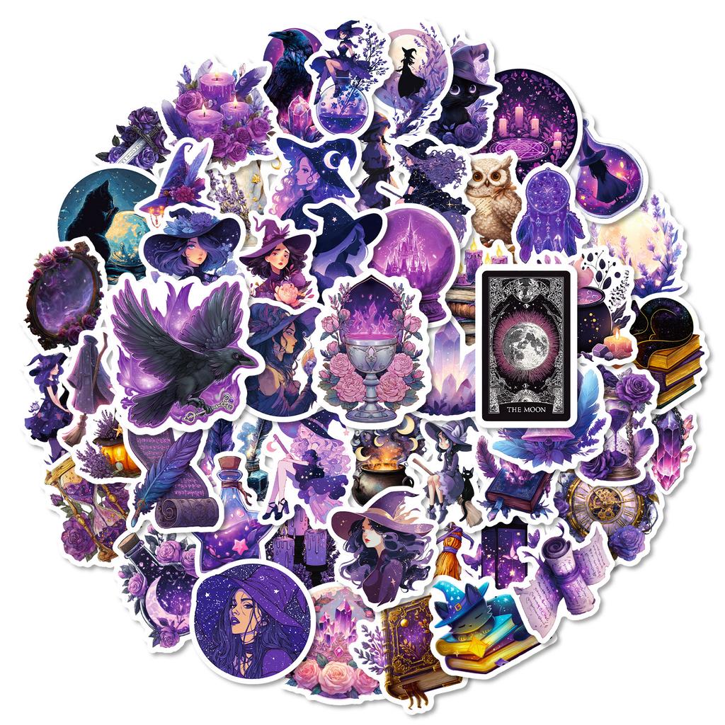 56/112 Stück Neue Lila Mystische Hexe Doodle Aufkleber Kein Wiederholen für Trendige Deko Helm Schreibwarenbox Notizbuch Koffer Handy