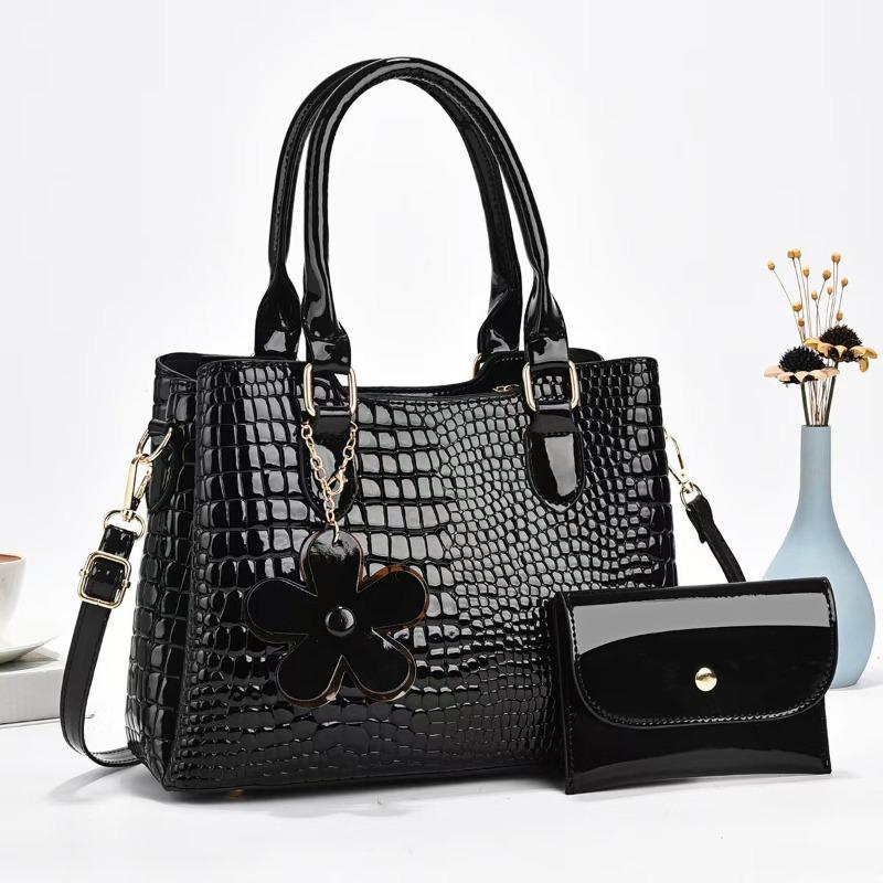 Fashion large bag, solid color crocodile pattern two-piece set, fashion trend versatile women's bag