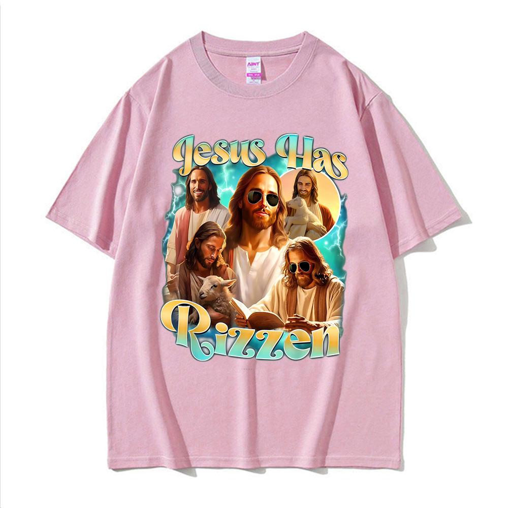 Jesus Has Rizzen He Ls Rizzin Funny Christian Religious Tee Shirt Men Women Comfort Tshirt Vintage Oversized T Shirt Streetwear