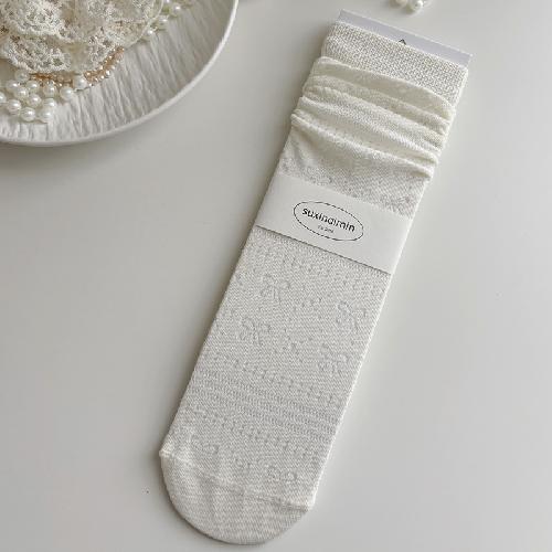 Pink Socks Women Spring and Summer Hollow Thin Breathable Women Socks Ballet Style Floral Print Polka Dot Medium Tube Socks Gift