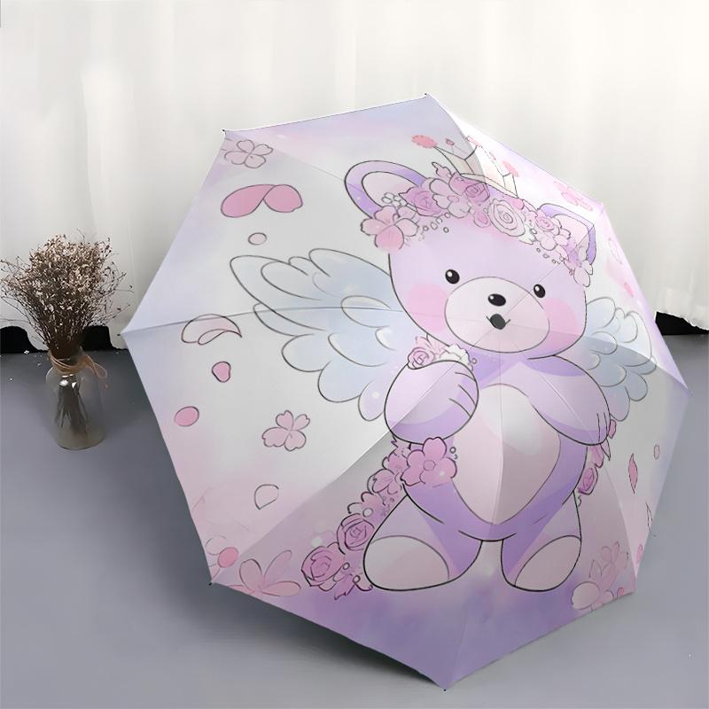 1pc Purple Bear Pattern Automatic 3-Fold Umbrella, 8 Iron Frames, High-Value Folding Umbrella, Suitable for Office, Travel and Outdoor Adventure.G086