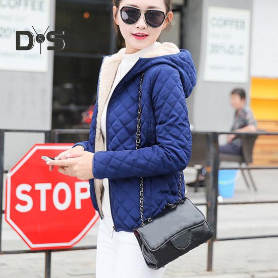 Winter Women Jacket Hooded Zip-up Long Sleeves Thick Plush Lined Solid Color Cardigan Keep Warm Commuting School Coat