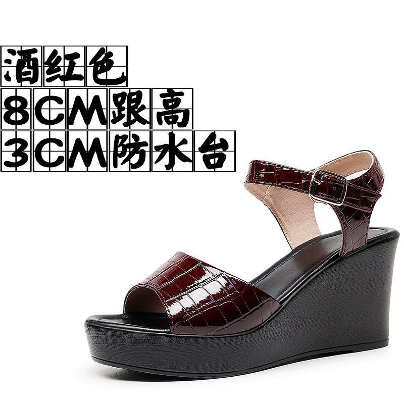 6cm 8cm 10cm Small Size 33-43 Comfortable Thick Platform Wedges Sandals 2025 Summer High Heels Shoes Bright Leather for Office