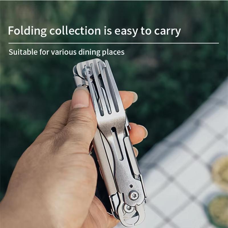 Multifunctional EDC Folding Outdoor Tableware Camping Portable Meal Knife Fork Spoon Bottle Outdoor Camping Cookware Titanium