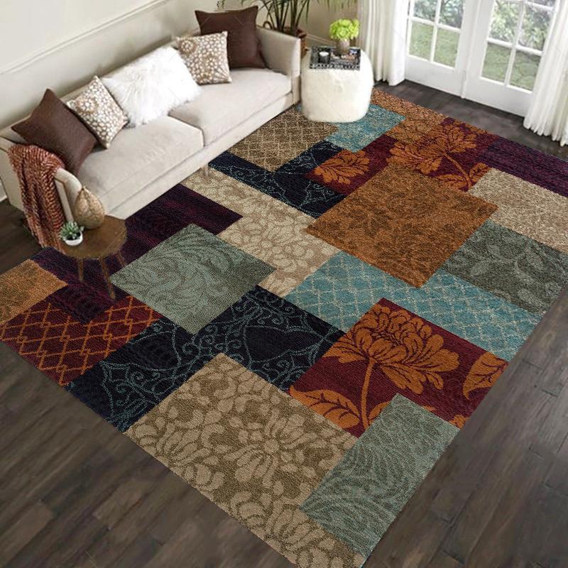 Green Retro American Living Room Floor Mat High Touch Flowers Balcony Dining Room Bedroom Bed Full Of Carpeted Home Decor