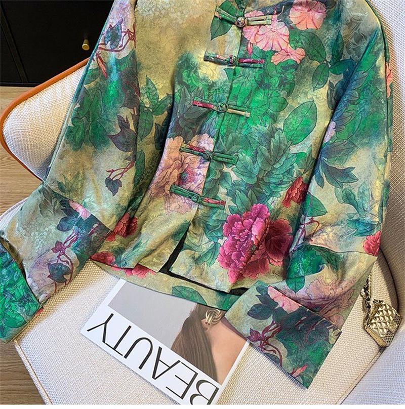 Women's Jacket Outerwears Chinese Light National Wind Jacquard Jacket Women's Spring Tang Suit Buckle High-end Retro Coat