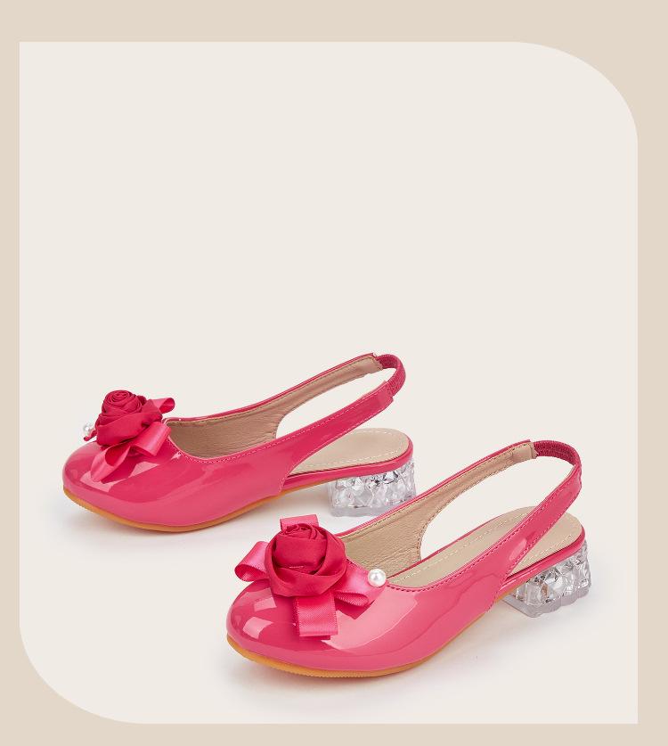 2025 Winter Bow Flower Crystal Chunky Heel Princess High Heels for Girls
