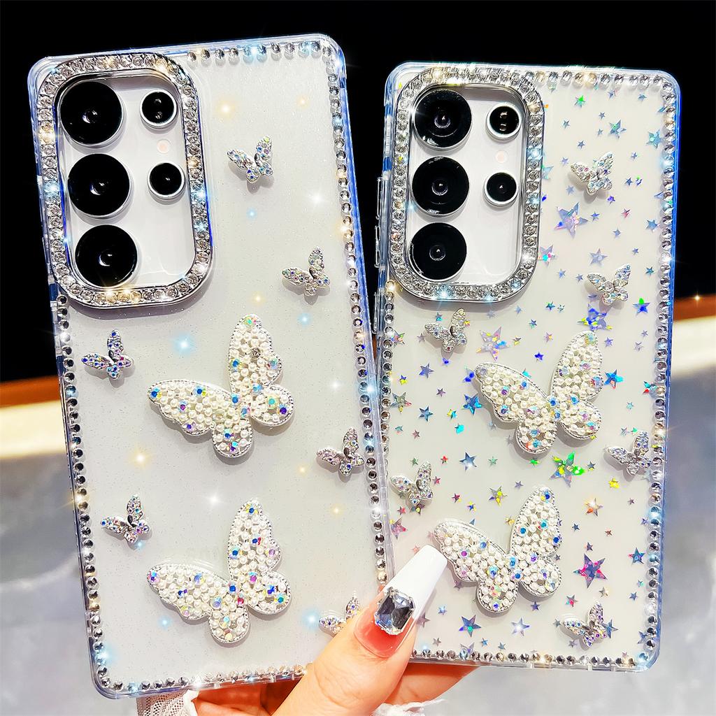 Handmade Sparkly Diamond Butterfly Swarm IMD Phone Case, Compatible with Samsung S23 Ultra/S24/S25 & A07/A15/A16/A17/A26/A35/A36/A55/A56