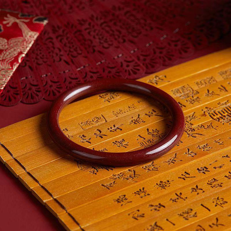 Natural Cinnabar Bangle: Purple Gold Sand Heart Sutra Design for Women