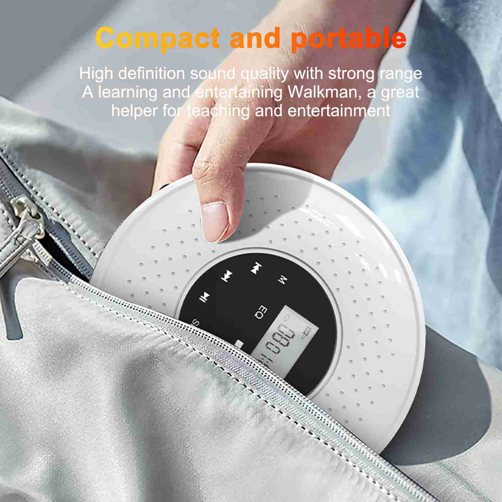 

Portable CD Player with 3.5mm Wired Headphones Support TF Card MP3 Music Player A B Repeat Function with LCD Display білий