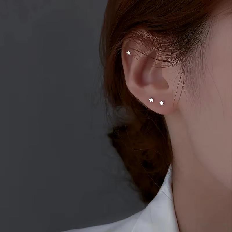 Korean Mini Small Heart Stars Stud Earrings For Women Student Teen Simple Tiny Minimalist Silver Color Ear Piercing Jewelry