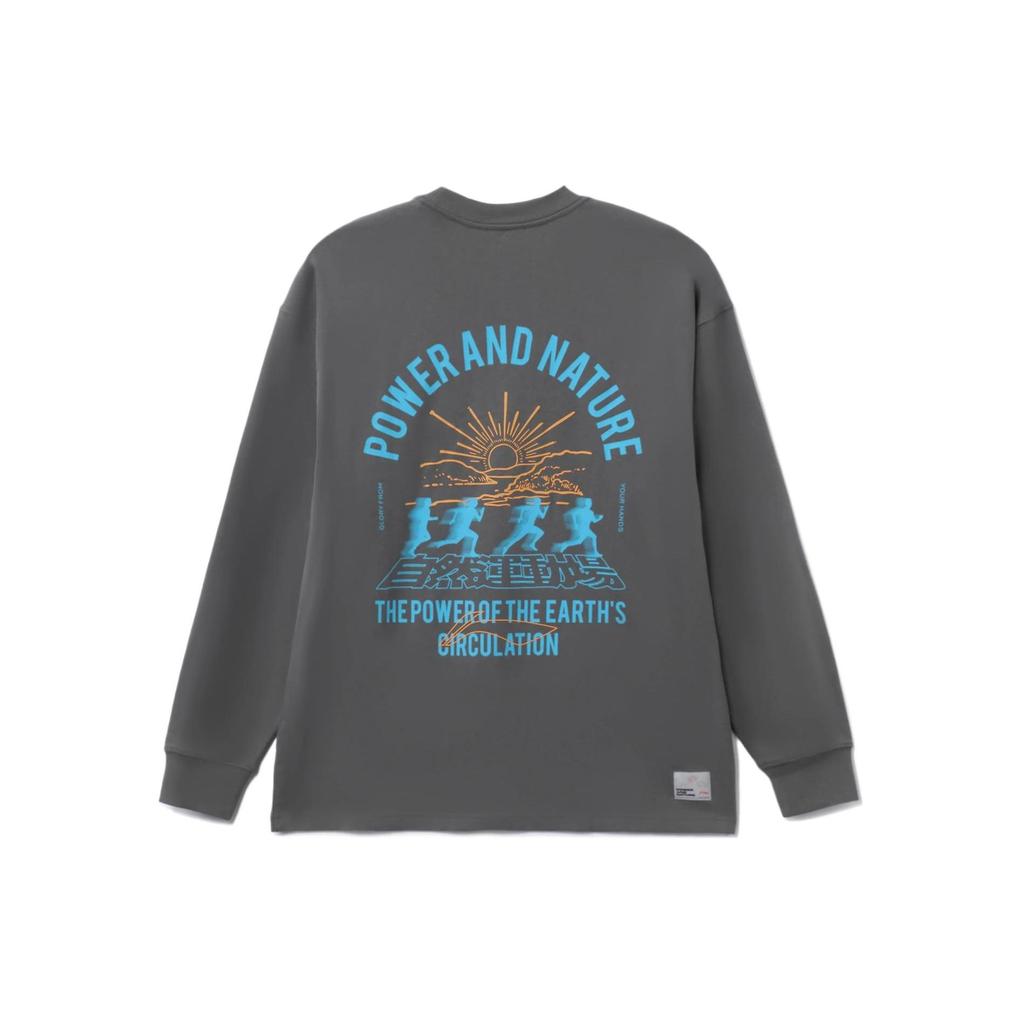 Li-Ning Logo Print Crew Neck Long Sleeve Sweatshirt Men Tops Shadow-Grey AHSRB97-2