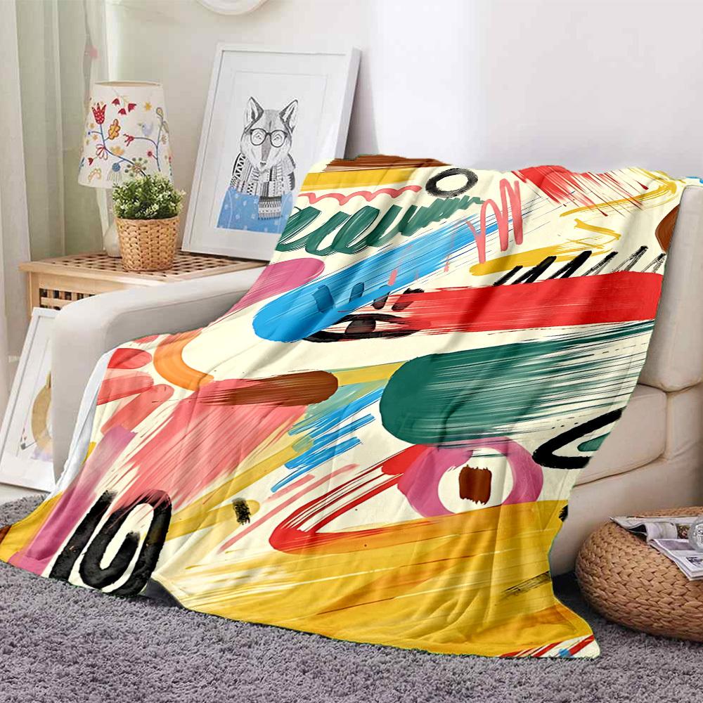 1pc Colorful Brushstroke Design Blanket Warm, Cozy, And Soft, Suitable for Sofas, Beds, Cars, And Office Use.Perfect for Camping And Travel, Making It