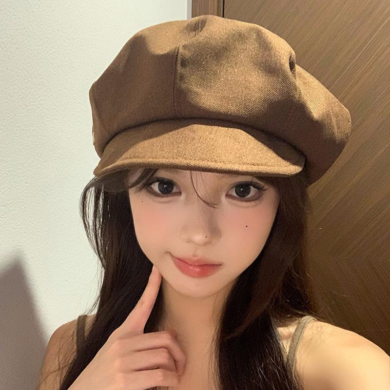 Autumn And Winter Versatile Beret Japanese Retro Literary And Artistic Octagonal Hat Big Head Circumference Showing Face Small Painter Hat Tide