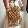 Korean Chic Retro Hollow Weaving Women's Bag Boho Style Tassel Bag Travel Vacation Beach Bag with a Large Capacity