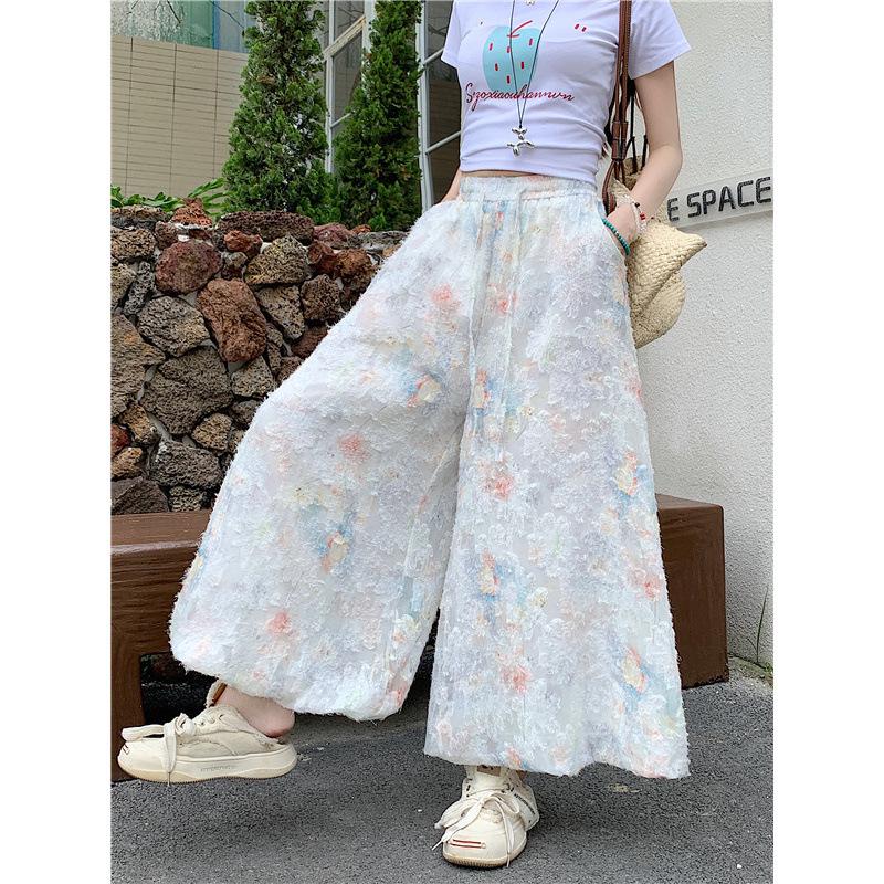 

Women s High-Waist Floral Fluffy Skirt Pants - Slim Fit, Summer Casual Wide-Leg Design Extra Large