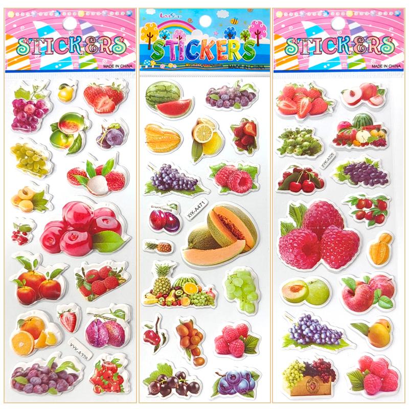 6/12 Sheets 3D Puffy Stickers Fruit Vegetable Bulk Stickers Scrapbook Decoration Birthday Festival Gifts for Adults Boy Girl ZYF