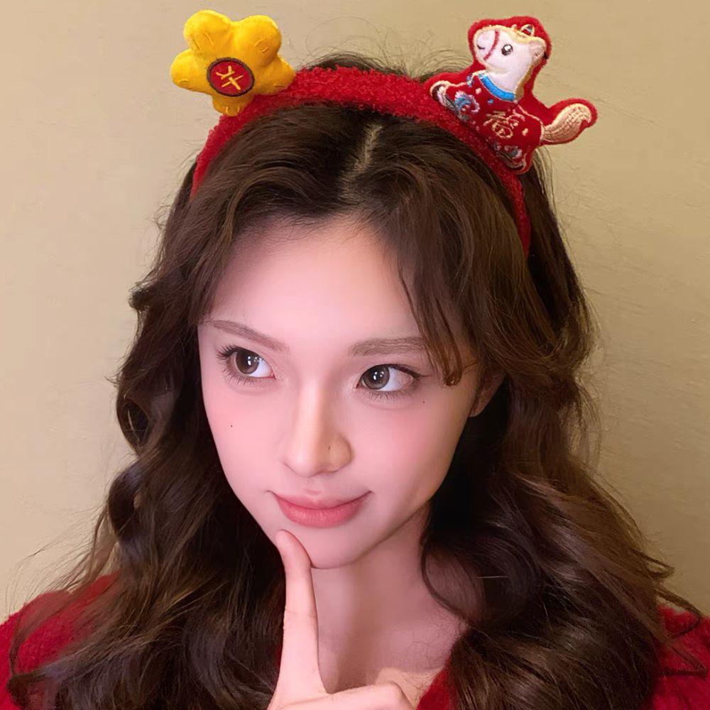 Kreslená obruč do vlasů s koňským ohonem Pony Novoroční pokrývka hlavy Sladká 2026 Novoroční čelenka Foto rekvizita