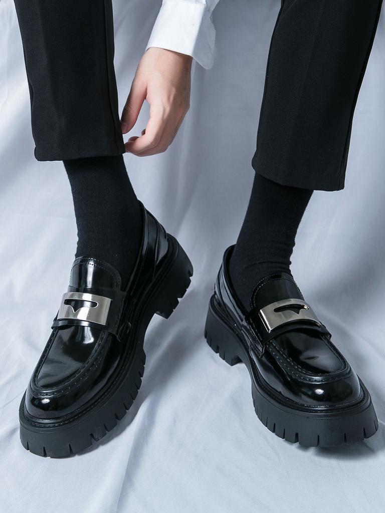 Men Creepers  Loafer Dress Elevator Shoes Height Increase Classic Green Patent Leather Thick Sole Platform Shoes Plus Size