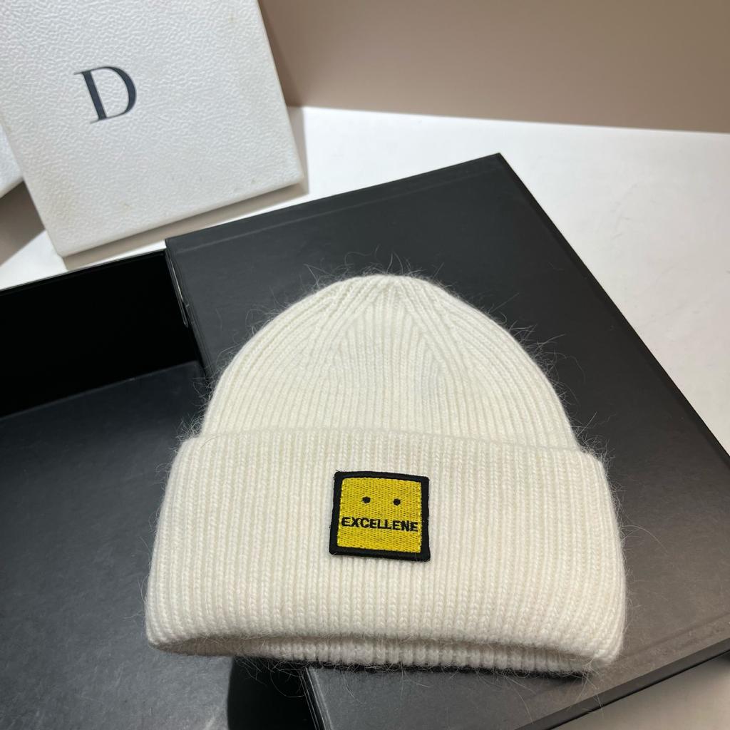 Square Expression Rabbit Fur Knitted Hat Fashionable Winter Warm Hat Couple's Ear Protection Woolen Hat